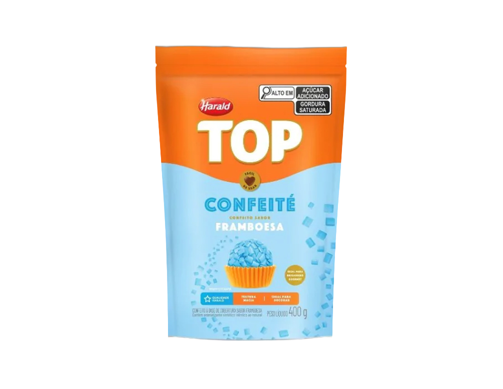 CHOCOLATE GRANULADO SABOR FRAMBOESA CONFEITÉ TOP HARALD 400 G (CX 12 PCT)